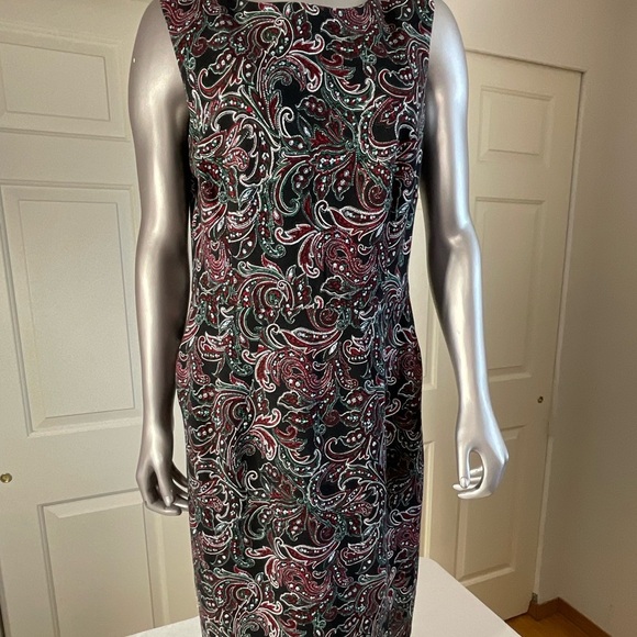 Land's End Size 10 Tank Sheath Dress Pockets Red Green Black Paisley - Picture 1 of 12